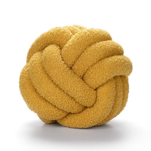 Soft Knot Ball Pillows Throw Knotted Handmade Round Plush Pillow - yellow - 22CM