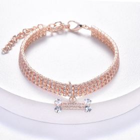Necklace Cat Dog Three Row Rhinestone Zircon Bone Ornament Pet Collar - Rose Gold - M
