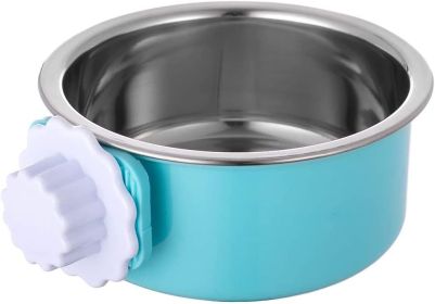 Removable Hanging Food Stainless Steel Water Bowl Cage Bowl for Dogs Cats Birds Small Animals - blue