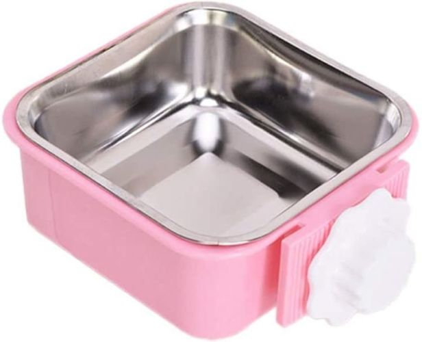 Stainless Steel Pet Crate Bowl Removable Cage Hanging Bowls with Bolt Holder for Pets - pink