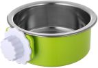 Removable Hanging Food Stainless Steel Water Bowl Cage Bowl for Dogs Cats Birds Small Animals - green