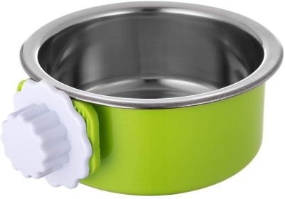 Removable Hanging Food Stainless Steel Water Bowl Cage Bowl for Dogs Cats Birds Small Animals - green