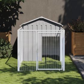 Dog House with Run Light Gray 46.1"x79.1"x48.4" Galvanized Steel - Gray
