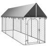 Outdoor Dog Kennel with Roof 157.5"x39.4"x59.1" - Silver