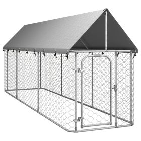 Outdoor Dog Kennel with Roof 157.5"x39.4"x59.1" - Silver