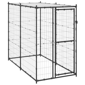 Outdoor Dog Kennel Steel with Roof 43.3"x86.6"x70.9" - Black