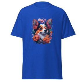 T-shirt flower dog design merchyprint dog lovers - blue - L
