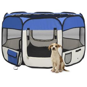 Foldable Dog Playpen with Carrying Bag Blue 43.3"x43.3"x22.8" - Blue