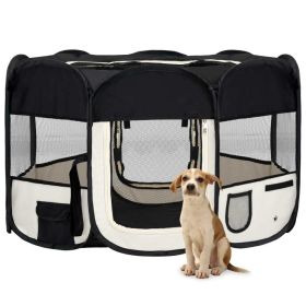 Foldable Dog Playpen with Carrying Bag Black 49.2"x49.2"x24" - Black
