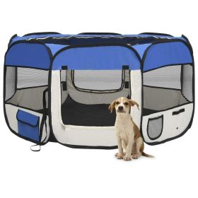 Foldable Dog Playpen with Carrying Bag Blue 49.2"x49.2"x24" - Blue