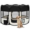 Foldable Dog Playpen with Carrying Bag Black 43.3"x43.3"x22.8" - Black