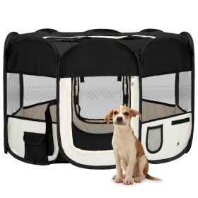 Foldable Dog Playpen with Carrying Bag Black 43.3"x43.3"x22.8" - Black