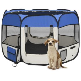 Foldable Dog Playpen with Carrying Bag Blue 35.4"x35.4"x22.8" - Blue