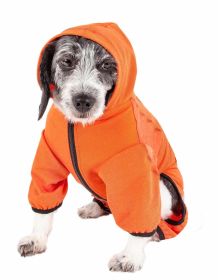 Pet Life Active 'Pawsterity' Heathered Performance 4-Way Stretch Two-Toned Full Bodied Hoodie - Orange - X-Large