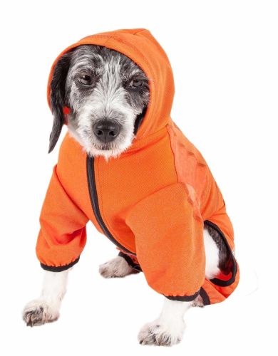Pet Life Active 'Pawsterity' Heathered Performance 4-Way Stretch Two-Toned Full Bodied Hoodie - Orange - X-Small