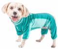 Pet Life Active 'Warm-Pup' Heathered Performance 4-Way Stretch Two-Toned Full Body Warm Up - Green - X-Small