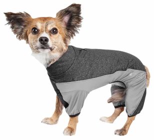 Pet Life Active 'Chase Pacer' Heathered Performance 4-Way Stretch Two-Toned Full Body Warm Up - Black - X-Large