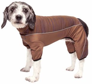 Pet Life Active 'Chase Pacer' Heathered Performance 4-Way Stretch Two-Toned Full Body Warm Up - Brown - Medium