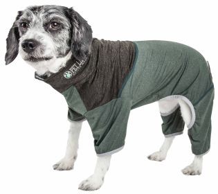 Pet Life Active 'Embarker' Heathered Performance 4-Way Stretch Two-Toned Full Body Warm Up - Green - X-Small