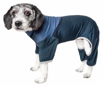 Pet Life Active 'Embarker' Heathered Performance 4-Way Stretch Two-Toned Full Body Warm Up - Teal - X-Large