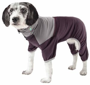 Pet Life Active 'Embarker' Heathered Performance 4-Way Stretch Two-Toned Full Body Warm Up - Brown - Small