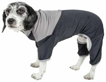 Pet Life Active 'Embarker' Heathered Performance 4-Way Stretch Two-Toned Full Body Warm Up - Black - Large