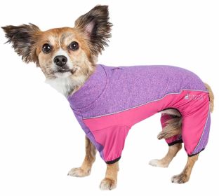 Pet Life Active 'Chase Pacer' Heathered Performance 4-Way Stretch Two-Toned Full Body Warm Up - Purple - Medium