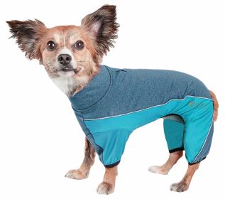 Pet Life Active 'Chase Pacer' Heathered Performance 4-Way Stretch Two-Toned Full Body Warm Up - Blue - X-Small