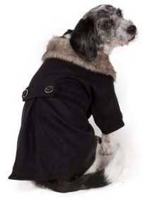 Buttoned 'Coast-Guard' Fashion Faux-Fur Collared Wool Pet Coat - Medium