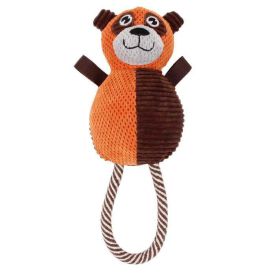 Pet Life Plush Huggabear Natural Jute And Squeak Chew Tugging Dog Toy - Orange/Dark Brown
