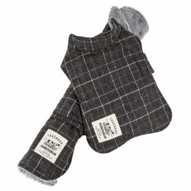 Touchdog 2-In-1 Windowpane Plaided Dog Jacket With Matching Reversible Dog Mat - Grey - Large