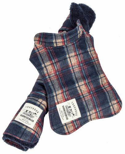 Touchdog 2-In-1 Tartan Plaided Dog Jacket With Matching Reversible Dog Mat - Navy - Medium