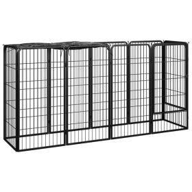 10-Panel Dog Playpen Black 19.7"x39.4" Powder-coated Steel - Black