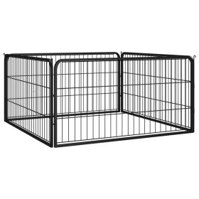 Dog Playpen 4 Panels Black 39.4"x19.7" Powder-coated Steel - Black