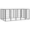 16-Panel Dog Playpen Black 19.7"x39.4" Powder-coated Steel - Black