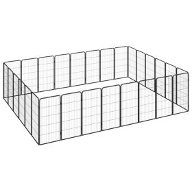 28-Panel Dog Playpen Black 19.7"x39.4" Powder-coated Steel - Black