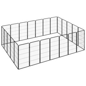 24-Panel Dog Playpen Black 19.7"x39.4" Powder-coated Steel - Black
