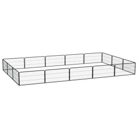 16-Panel Dog Playpen Black 39.4"x19.7" Powder-coated Steel - Black