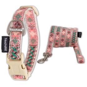 Touchdog 'Carpentry Patterned' Tough Stitched Embroidered Collar and Leash - Brown - Medium