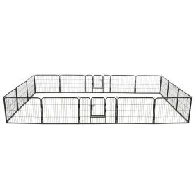 Dog Playpen 16 Panels Steel 31.5"x23.6" Black - Black