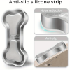 Stainless Steel Dog Food Bowl Bone Shape Dog Dual Dish for Food and Water Metal Pet Bowl Funny Puppy Feeding Bowl Suitable Small Medium-Sized Dogs Cat