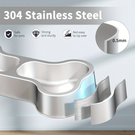 Stainless Steel Dog Food Bowl Bone Shape Dog Dual Dish for Food and Water Metal Pet Bowl Funny Puppy Feeding Bowl Suitable Small Medium-Sized Dogs Cat