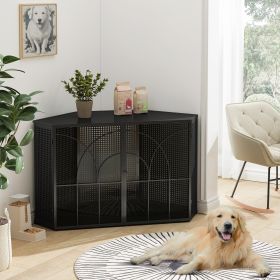 47.24"Spacious Dog Cage with Tempered Glass, for Corner of Living Room, Hallway, Study and Other Spaces, Black - as Pic
