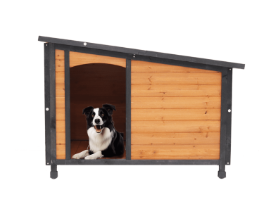 46"Dog House Outdoor & Indoor Wooden Dog Kennel for Winter with Raised Feet Weatherproof for Large Dogs(Gold red and black)PVC waterproof roof(L) - as