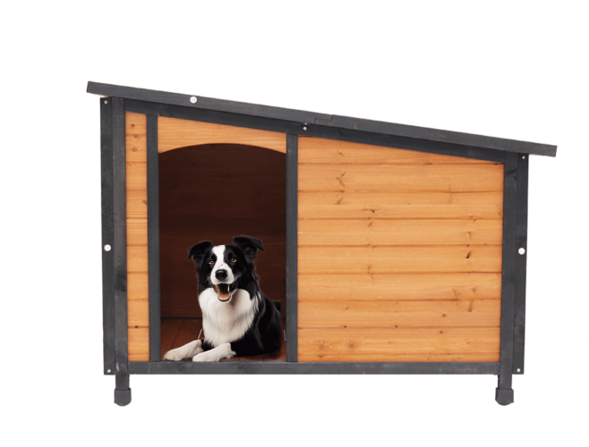 46"Dog House Outdoor & Indoor Wooden Dog Kennel for Winter with Raised Feet Weatherproof for Large Dogs(Gold red and black)PVC waterproof roof(L) - as