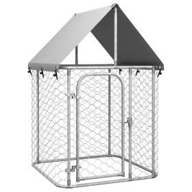 Outdoor Dog Kennel with Roof 39.4"x39.4"x59.1" - Silver
