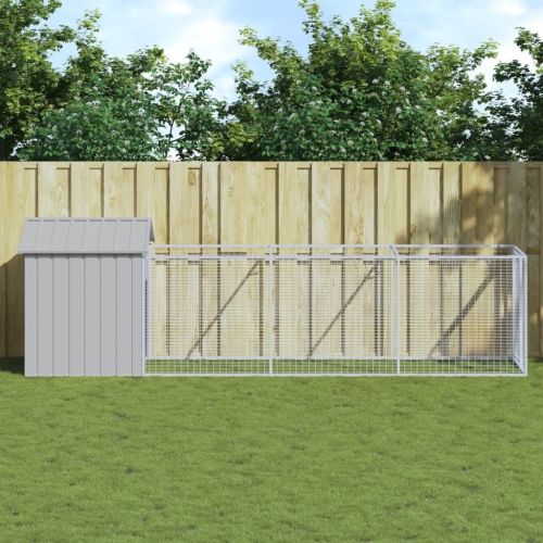 Dog House with Roof Light Gray 46.1"x159.4"x48.4" Galvanized Steel - Gray