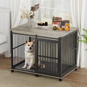 Furniture dog crate sliding iron door dog crate with mat. (Grey,43.7''W x 30''D x 33.7''H) - as Pic