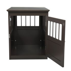 Wood Dog Crate Furniture, End Table Designed Dog Kennel with Side Slats, Brown - as Pic