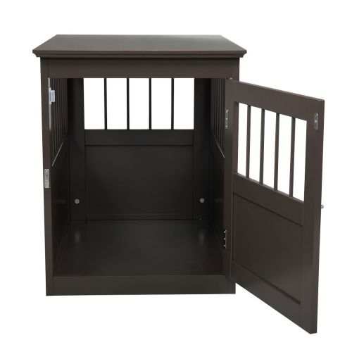 Wood Dog Crate Furniture, End Table Designed Dog Kennel with Side Slats, Brown - as Pic
